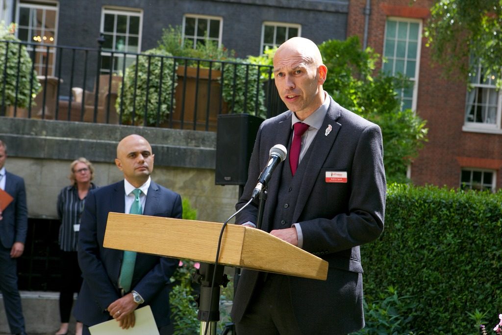 Trustee Chair Andrew Lynch speaking at Downing Street Reception