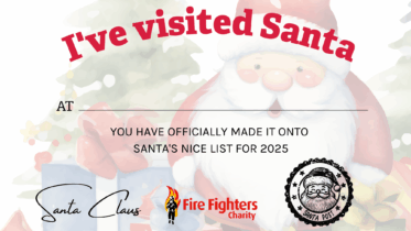 A festive certificate with a cartoon Santa, gifts, and text: 