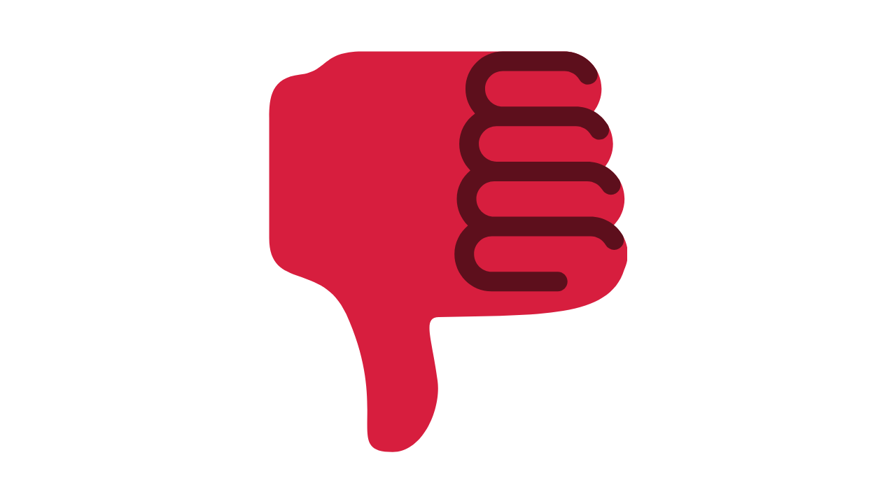 A red thumbs-down icon on a white background, symbolizing disapproval or dislike. 